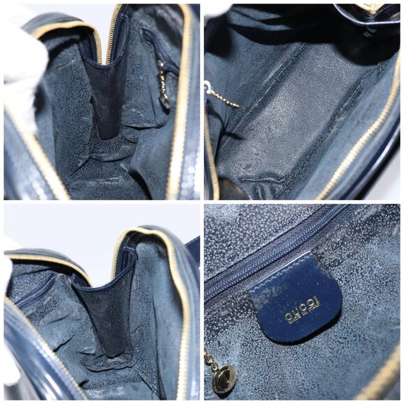 GUCCI Bamboo Shoulder Bag Patent leather Navy Gold - Picture 15 of 16